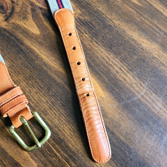 COACH Wool & Leather Belt in Tan Heather w/ Blue & Red Stripes Size 40" (M/L) - Picture 3 of 7